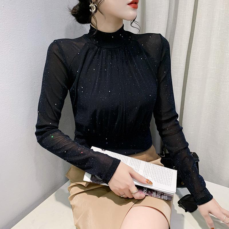 Fleece-in-warm Half-high Neck Base Shirt for Women's New Winter Long-sleeved T-shirt Fashionable Slim Body Shirt