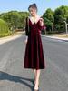 Velvet Midi Dress for Women - Waist-Cinched, Slimming, Plus Size, Thickened, Fleece-Lined, Casual Autumn/Winter Wear.