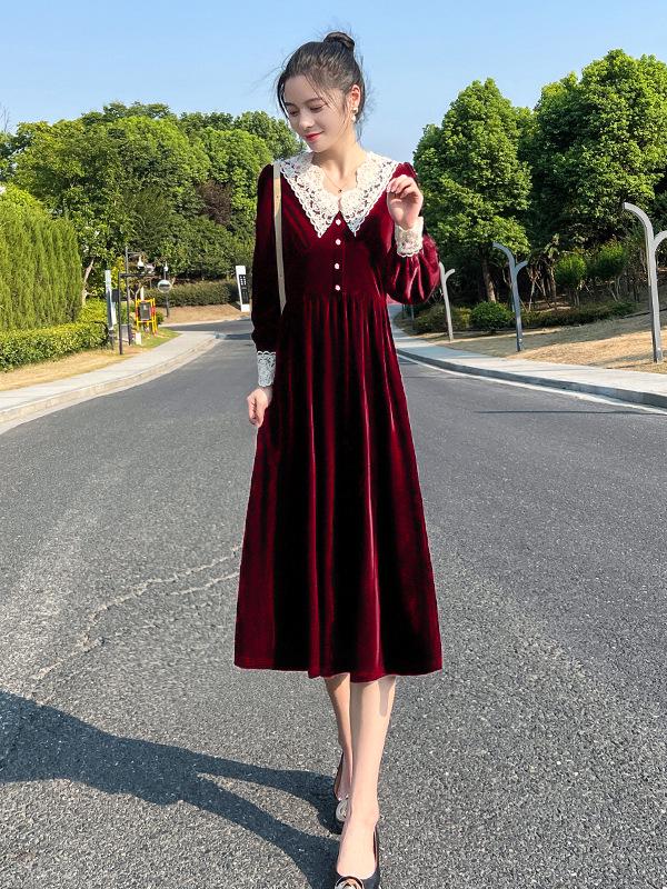 

Velvet Midi Dress for Women - Waist-Cinched, Slimming, Plus Size, Thickened, Fleece-Lined, Casual Autumn/Winter Wear. 2XL