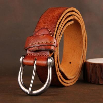 Top Cowhide Classic Alloy Horsebit Luxury Casual Jeans Distressed Pin Buckle Wild Army Green Men's Belt