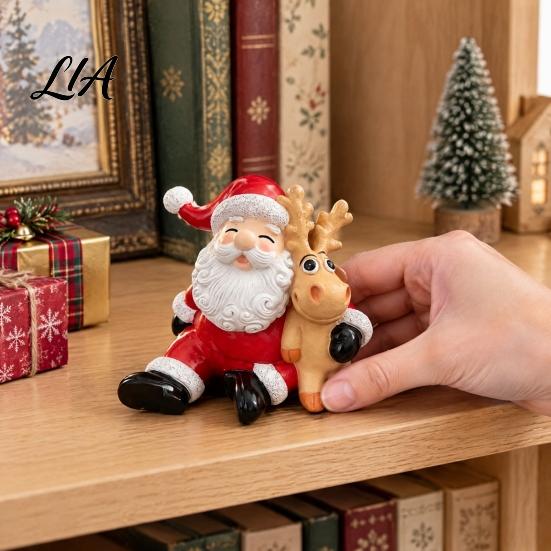 Festive Figurine for Shop Display Christmas Santa Claus Figurine, Resin Elk Statue, Cute Eve Gift Friends Holiday Desktop Decoration Home Tabletop