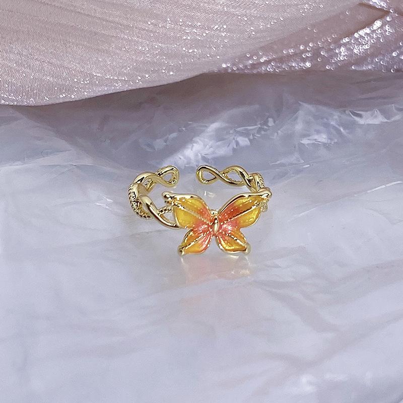 Enamel Color Gradual Change Color Butterfly Open Ring Palace Style Temperament Advanced Sense Light Luxury Personality Ring Woman