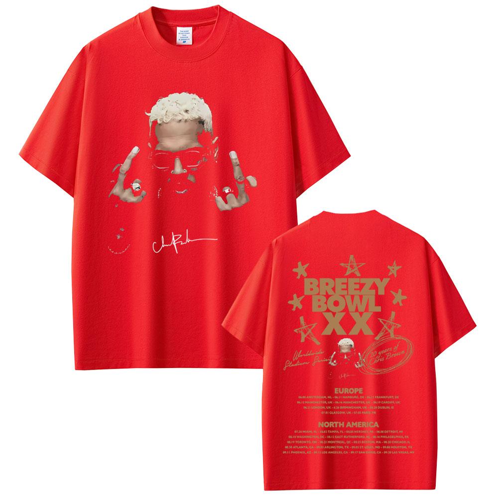 Rapper Chris Brown Face Graphic T-shirts Breezy Bowl XX Tour 2025 T-shirt Summer Unisex Women Hip Hop Fashion Pop Music T Shirts