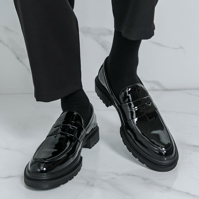 Ανδρικά Μοκασίνια Μαύρα Λευκά Πλατφόρμα Ύψους Δερμάτινα Παπούτσια Χοντρή Σόλα Επίσημα Επαγγελματικά Παπούτσια Γάμου Χορού Μεγάλο Μέγεθος