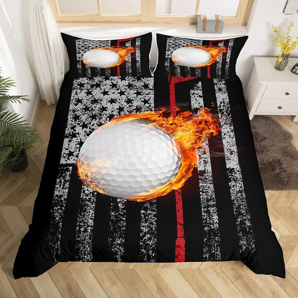 Golf Print Duvet Cover Set Black Camo Bedding Set Camouflage Comforter Cover Sports Themed BeddingGolf Balls Gaming Quilt Cover