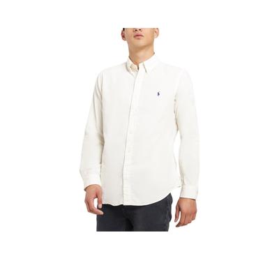Polo Einfarbig Logo Bestickt Einreihig Langarmhemd Herren Hemden Creme 710850170-001
