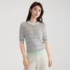 Women's Contrasting Striped Short-Sleeved Thin Knit Shirt