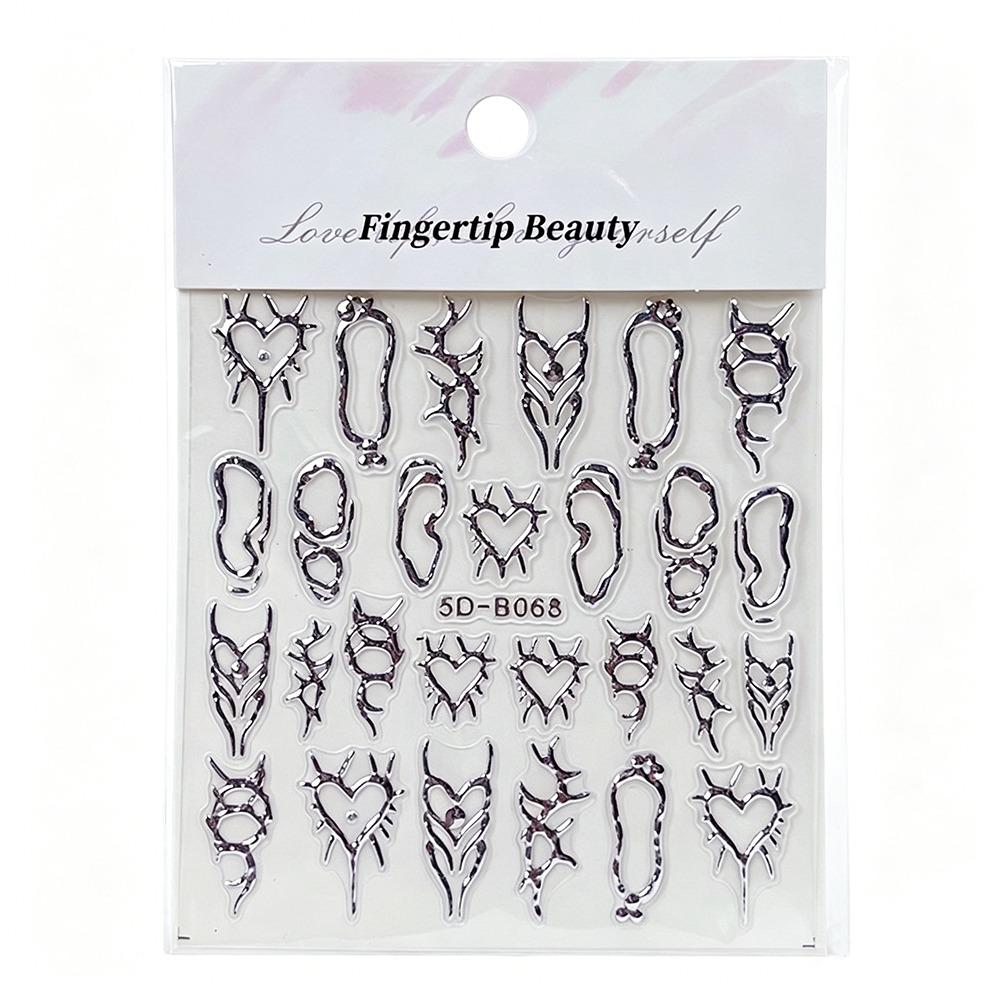 Self-Adhesive 5D Nail Stickers 5D Embossed Gold Silver Nail Art Stickers Adhesive Backing Embossed Design Nail Stickers