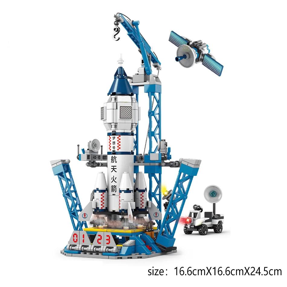 Space Rocket Launching Model Building Blocks City Aerospace Space Station Shuttle Ship Astronaut Bricks Christmas Toys Children