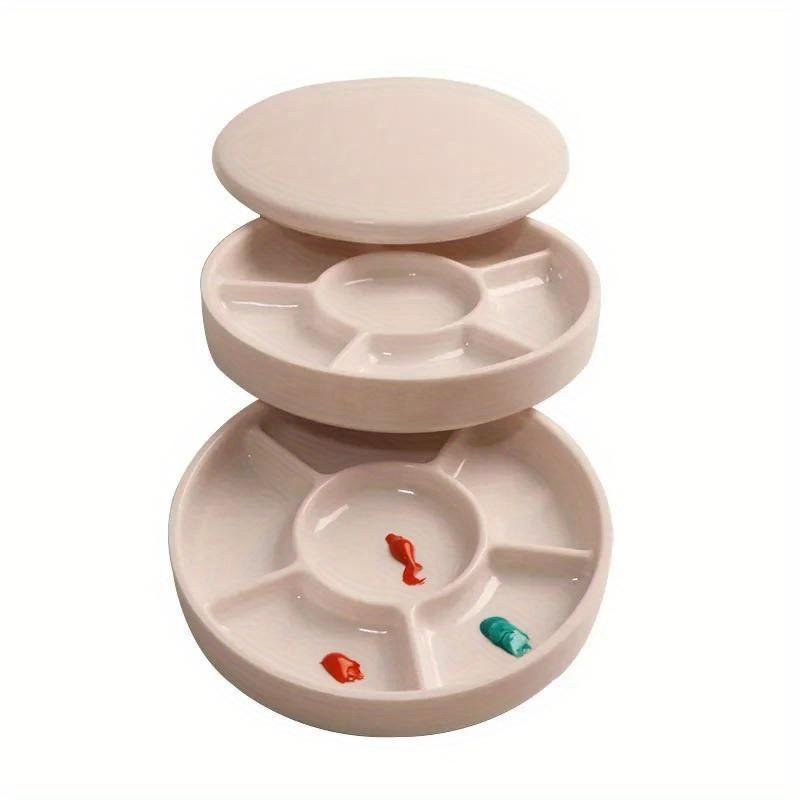 Imitation Porcelain Round Palette with Lid Acrylic Watercolor Painting Multifunctional White Paint Tray Artist Supplies