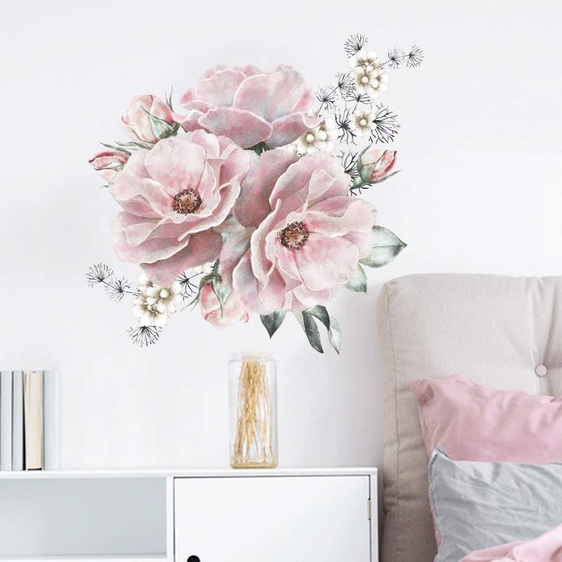 

Painted Bright Roses Green Plants Home Background Wall Beautification Wall Sticker Self-adhesive Room Decor 30x60cm
