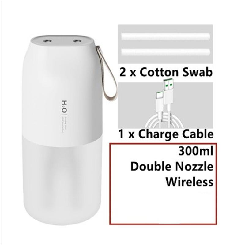 

300 мл беспроводной увлажнитель воздуха портативный USB перезаряжаемый ультразвуковой очиститель воздуха с двойной насадкой ночной белый