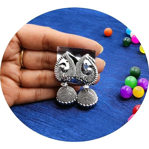 Fashion Latest Traditional Oxidized Silver and Antique Golden Base Metal Dangle and Drop (COMBOs of 4) Jhumki Earrings for Women & Girls