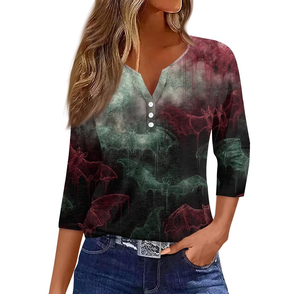 Dames T-shirt T-shirt Print Knoop 3/4 Mouw Dagelijks Weekend Mode Basic V-hals Normaal Top