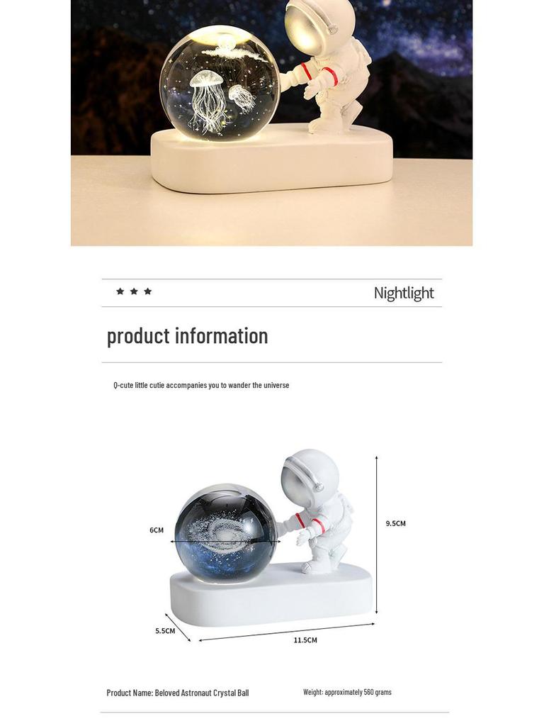 Cross-Border Astronaut Night Light: Starry Sky Crystal Ball with Luminous Base - Perfect Holiday Souvenir and Desktop Ornament.