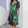 2026 Summer Retro Texture Printing Short-sleeved Dress Ladies Casual Fashion Round Neck Loose Dress