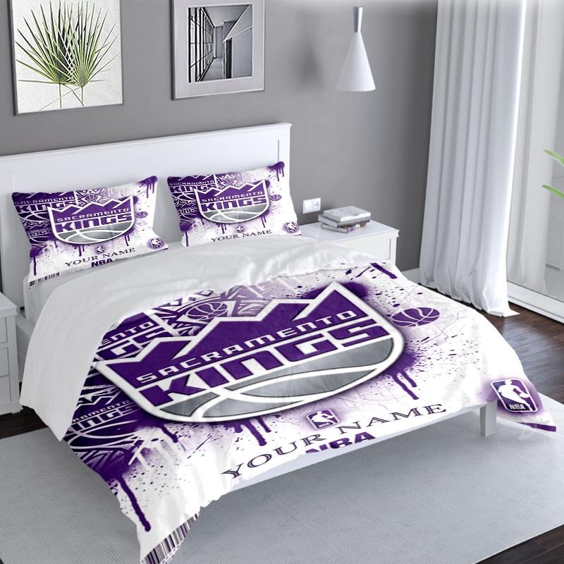 Custom Name 3PCS Kings Basketball Team Logo Bedding Set,Including Duvet Cover And 2pcs Pillowcases Perfect for Bedroom,Dormitory,Fan Christmas gift