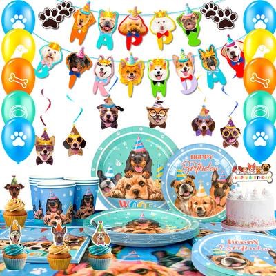 Puppy Birthday Party Supplies for Kids,Dog Theme Birthday Party Supplies&Tableware Dog Party Plates Cake Topper Etc Puppy Themed Party Supplies