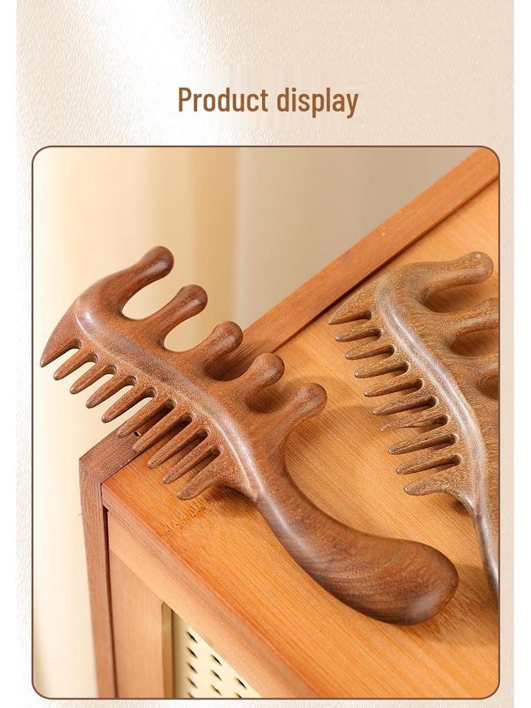Gold Sandalwood Five-Tooth Meridian Comb for Scalp and Body Massage