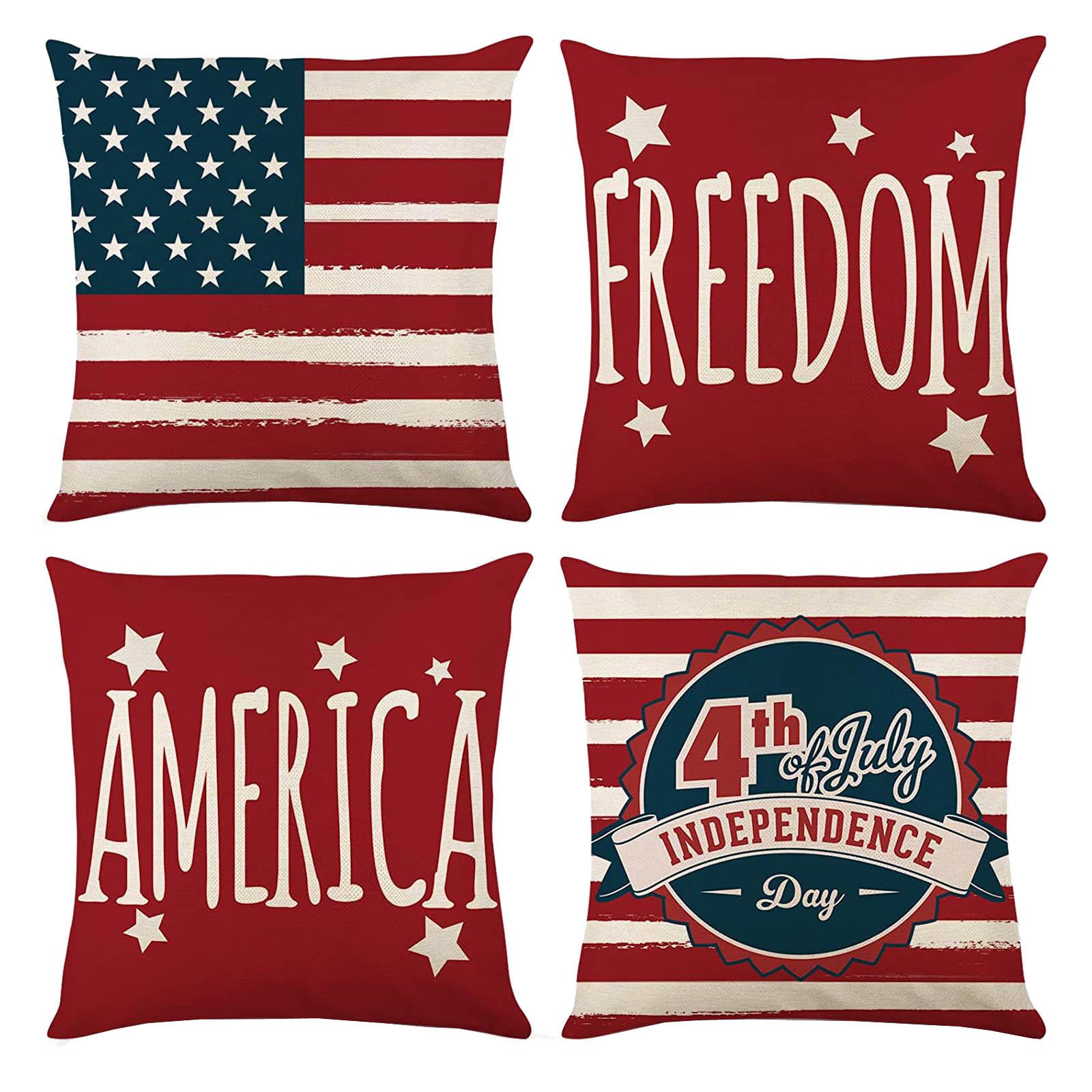 

Чехлы на подушки ко Дню независимости 18x18, набор из 4 американских наволочек, патриотические подушки, декор ко дню памяти, наволочка One Size