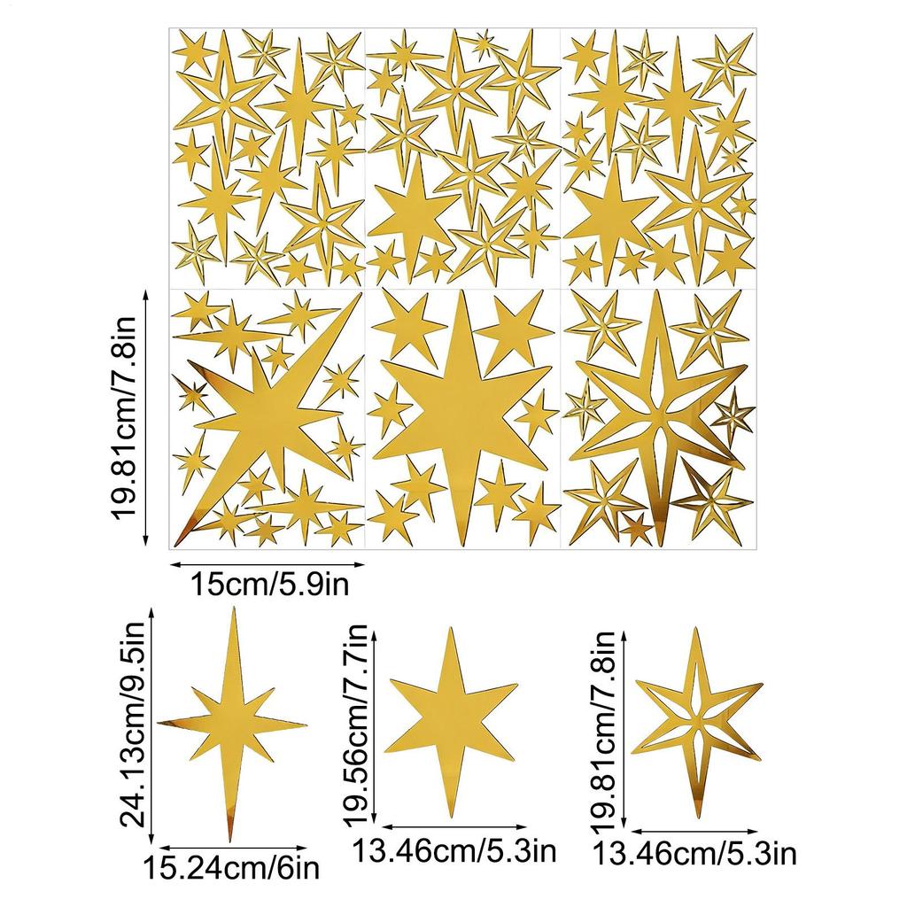 Star Wall Decals 78 Pieces 2D Removable Ornament Wall Decor Stickers For Ceiling Bedroom Study Room Living Room Christmas
