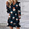 Women's Christmas Printed Dress Loose V-neck Casual Long Sleeved Dress