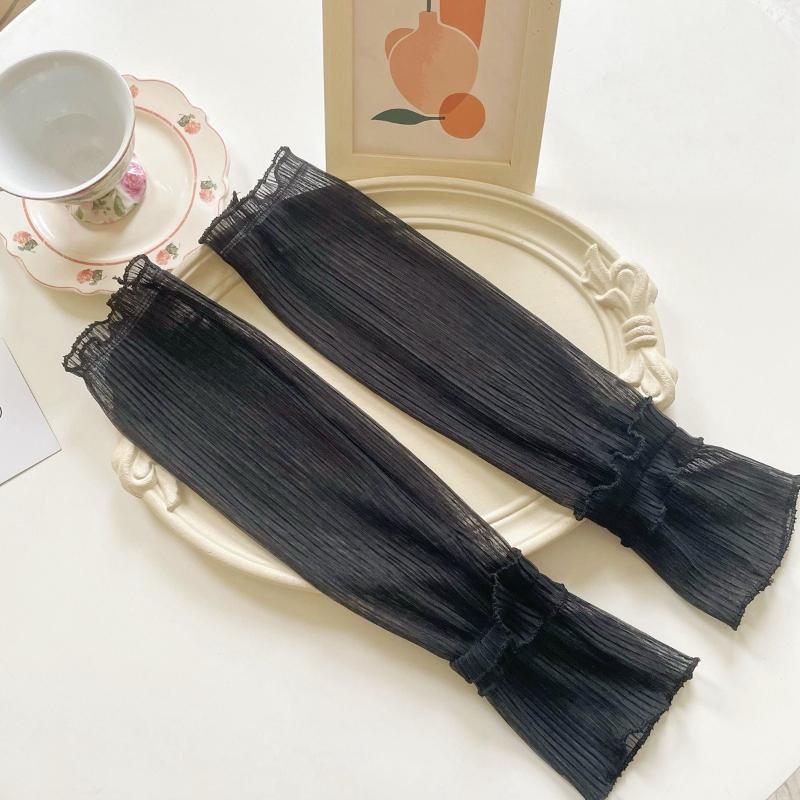 

Women s Sexy Transparent Lace Pleated Solid Color Stacked Socks Summer Thin Leg Warmers Fashion Sun-proof Breathable Long Socks One Size чорний