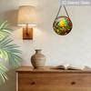 2D Flat Stained Glass Canary Bird Window Decoration, 7.87inches Yellow Bird Red Fruits Design Colored Glass Plate with Chain, Charming Spring Summer