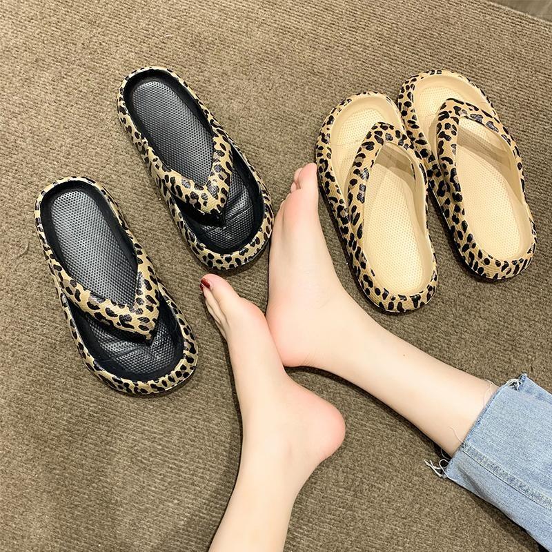 Women Leopard Summer Beach Non Slip Flip Flops Outdoor Soft Sole Slippers