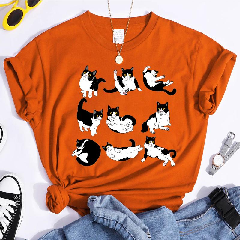 Black Cat T-Shirts Unisex Casual Loose Clothing Oversized Summer Tops Short Sleeve Clothes Black Cat Cartoon Unisex Street Tshirts