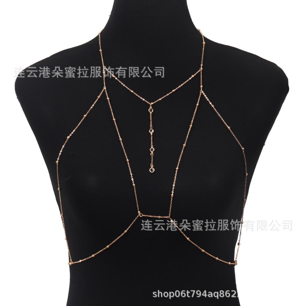 Cross-border Jewelry Body Chain European and American Sexy Exaggerated Beach Casual Flash Diamond Pendant Fringed Alloy Chest Chain