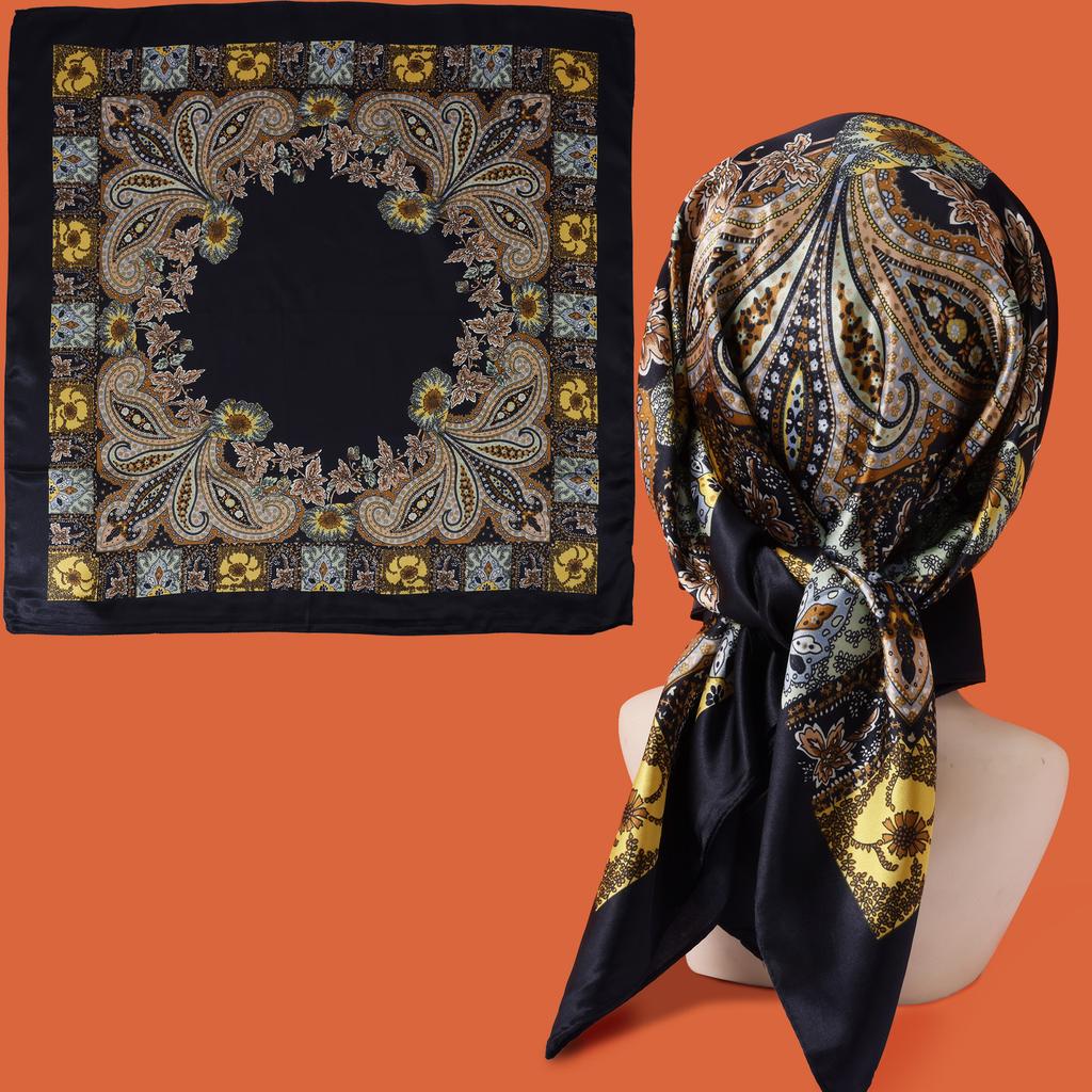 Women Custom  Scarf Printing Summer Square Satin Scarves Designer Square Silk Like Head Scarf for Hair Wrapping