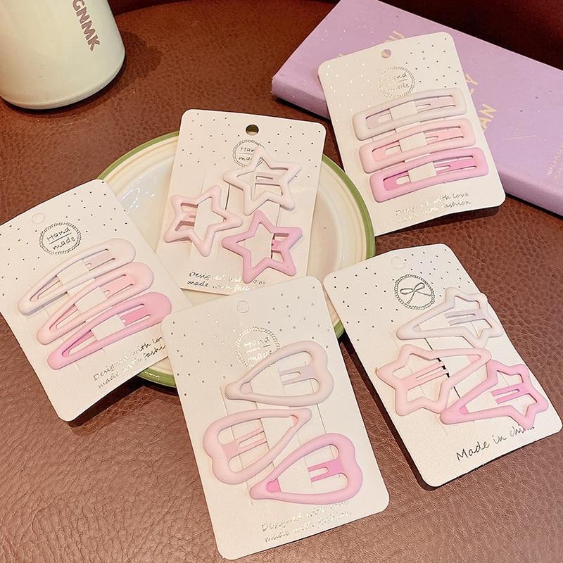 3/4pcs  Frosted Simple Hair Clips for Girls Star Oval Triangle Square Hair Clips Kids Snap Hair Clips Pentagram BB Clip