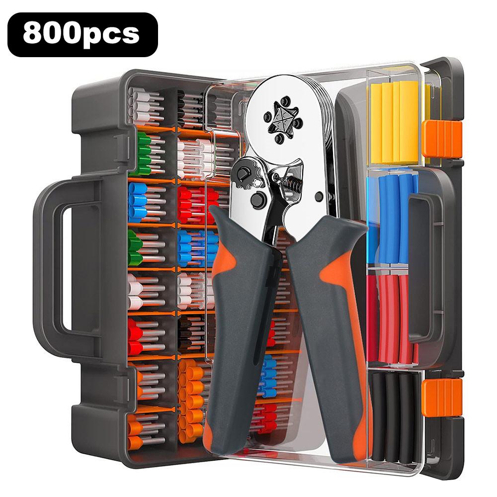 

HSC8 6-6A Ferrule Crimping Pliers with 800Pcs Terminals Wire Connector Electrical Repair Kit A