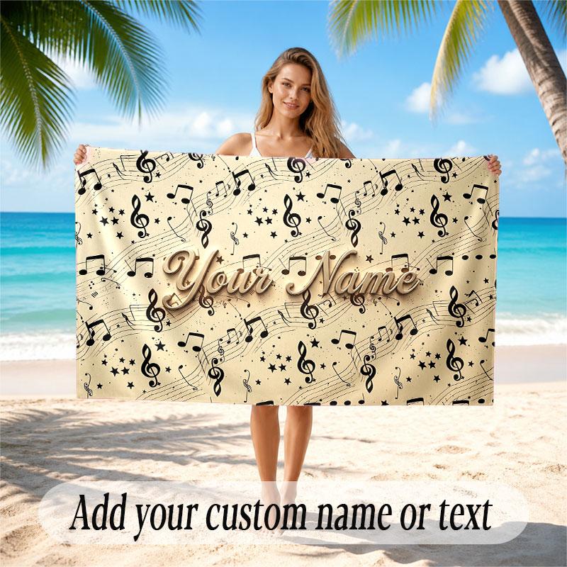 Music General Theme Beach Towel Personalized Custom Name & Text Soft Quick Dry Beach Towel for Swimming Travel