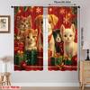 2pcs Cute Kitten Pattern Curtain   Design Window Drapes   Polyester Fabric   Christmas Holiday Window Decoration   Home Decor   Rod P