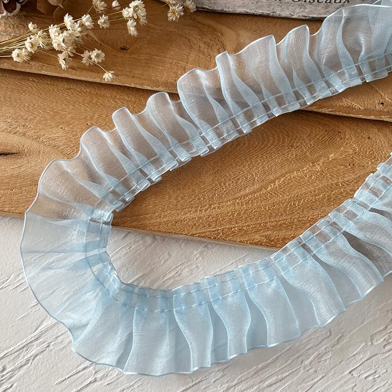 Luxury Blue Lace Trim Ruffle Flounce for DIY Dress Decoration