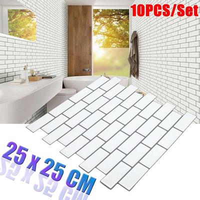 10Pcs/Set 25x25cm Self Adhesive Waterproof Heatproof Vinyl Wallpaper 3D Peel and Stick Subway Tiles