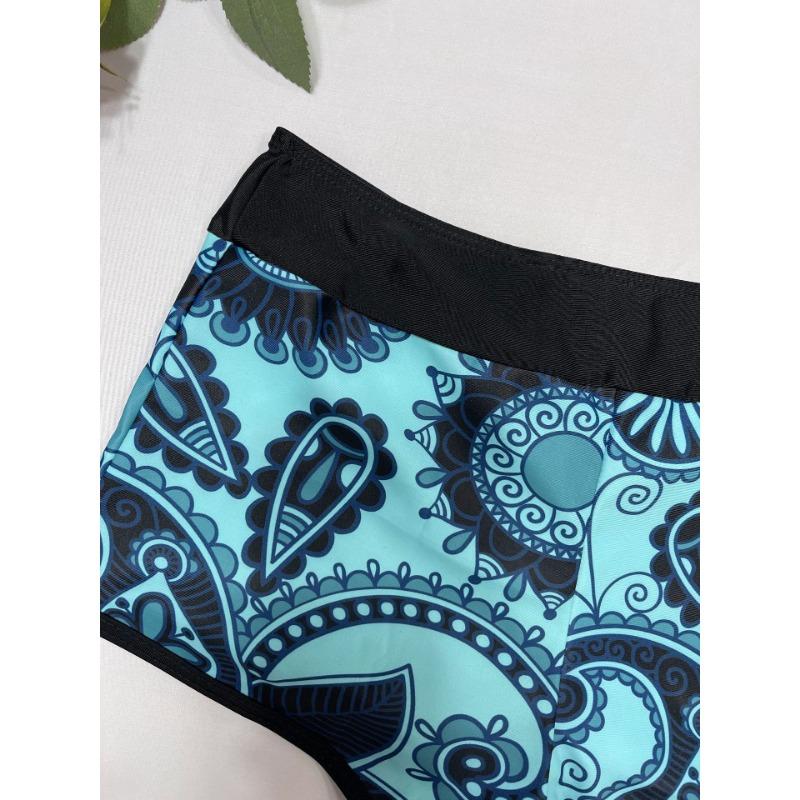2025 Europa Und Die Vereinigten Staaten Amazon Neu Geteilt Gerafftes Neckholder Sexy Rückenfreies Bikini Retro-Print Badeanzug Damen