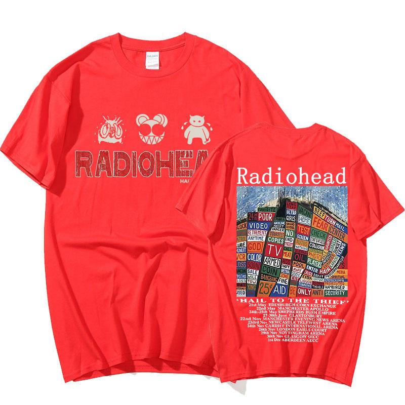Radiohead Vintage Print T Shirt Men's Oversized 100% Cotton Unisex T-shirts Hip Hop Rock Band Hail To The Thief Music Album Tees