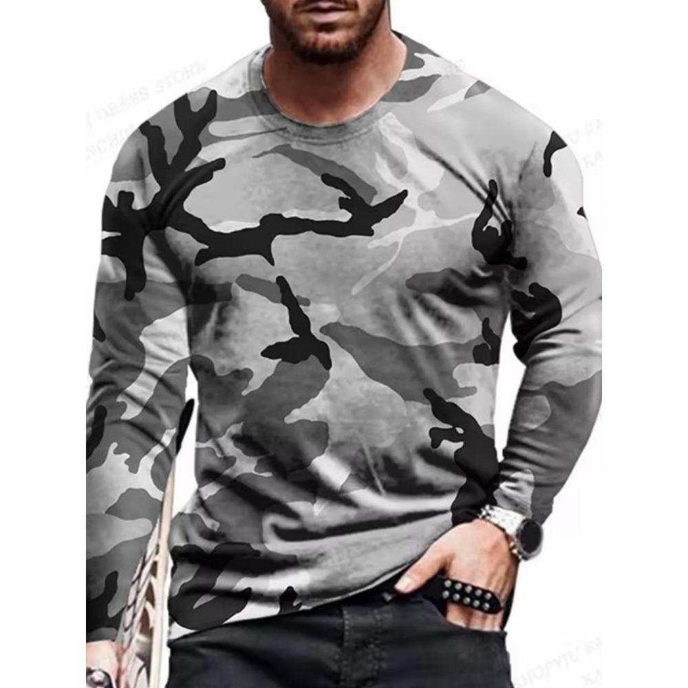 Herbst/Winter Herren Langarm Rundhals T-Shirt 3D Militärdruck Herren Langarm T-Shirt Veteranen Herren Mode T-Shirt