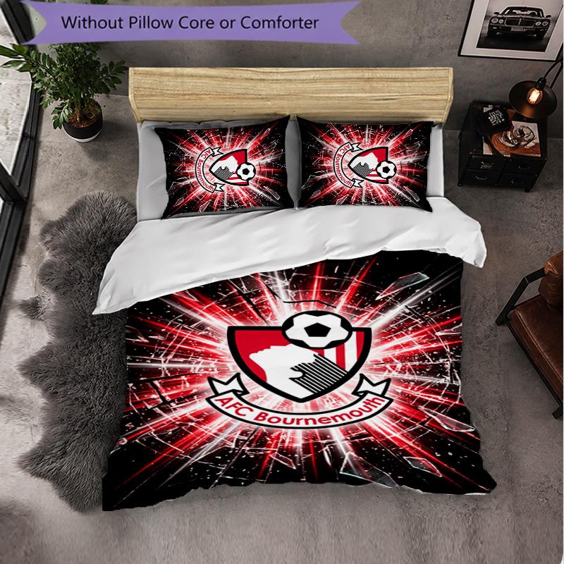 Bournemouth Football 3 Piece Bedding Set Soft Duvet Cover Set with Pillowcases Printed Bedroom Decor Set for Home
