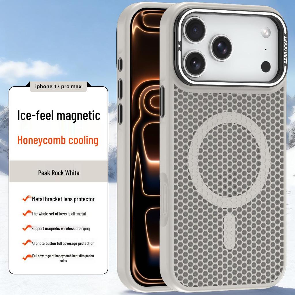 Custodia Magnetica con Dissipazione del Calore a Nido d'Ape per iPhone 16 Pro Max, Compatibile con Obiettivo Apple 15 e Supporto a Rete 14