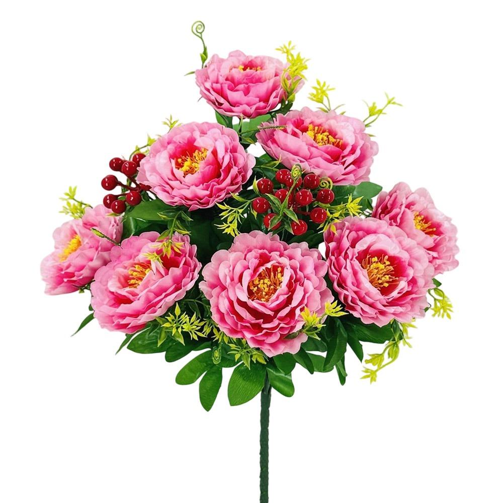 Multicolor Peony Artificial Flower Green Leaves Red Berries Decorative Flower Bouquet Photo Props Floral Arrangement