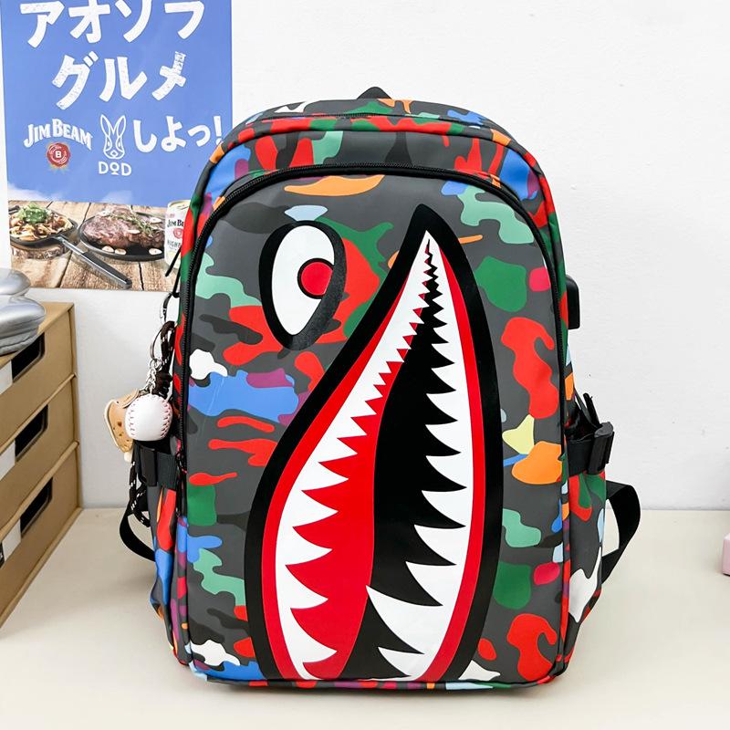 Schoolbag New Fashion Large Capacity Camouflage Shark Student School Bag Versatile Large Capacity Lightweight Leisure Travel Backpack