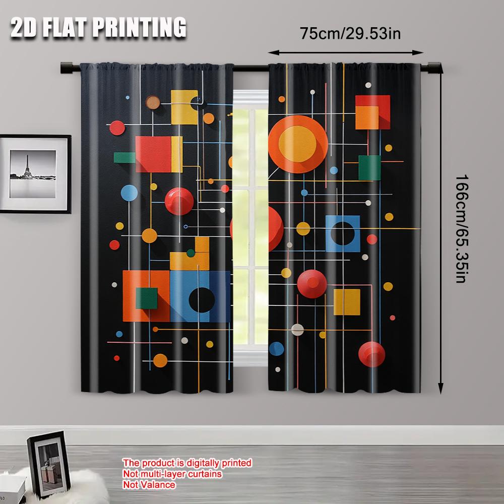 2pcs   2D flat printing Curtain abstract geometric Durable 100% Polyester Fabric  Without Electricity Spring Party & Holiday Decor