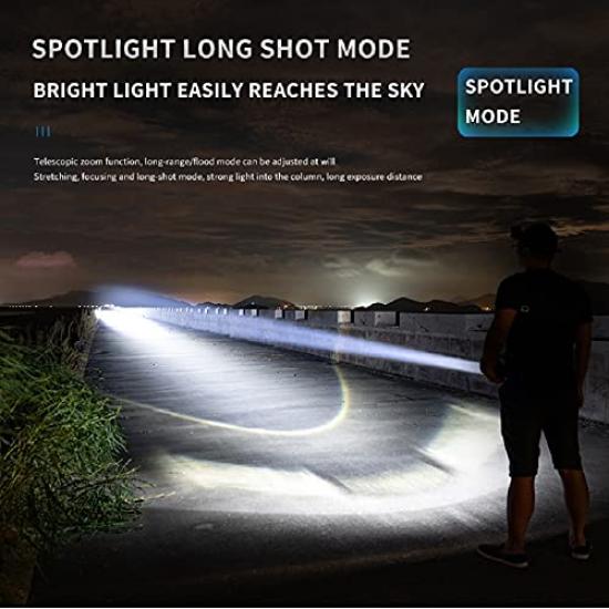 USB Rechargeable LED XHP99 8000 Lumens Tactical Flashlight with 4 Modes of Stepless Powerful Handheld Torch Light for and Emergency Situations
