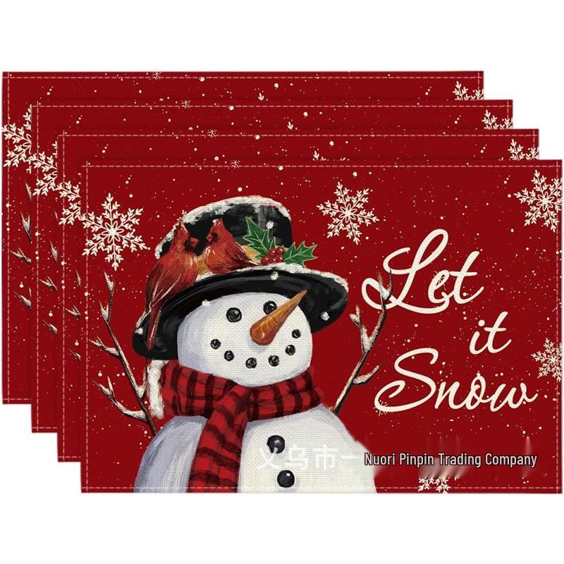 Christmas Snowman & Snowflake Plaid Insulated Placemat - Festive Table Decoration
