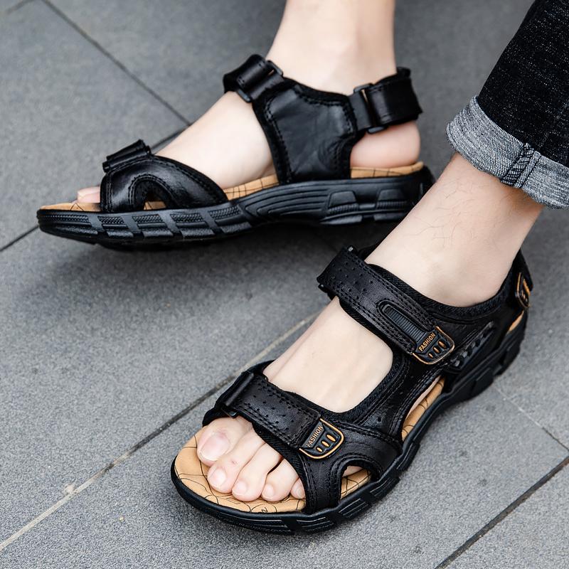 Fashion Classic Mens Sandals Summer Genuine Leather Sandals Men Outdoor Casual Lightweight Sandal Fashion Men Sneakers Size 38-47