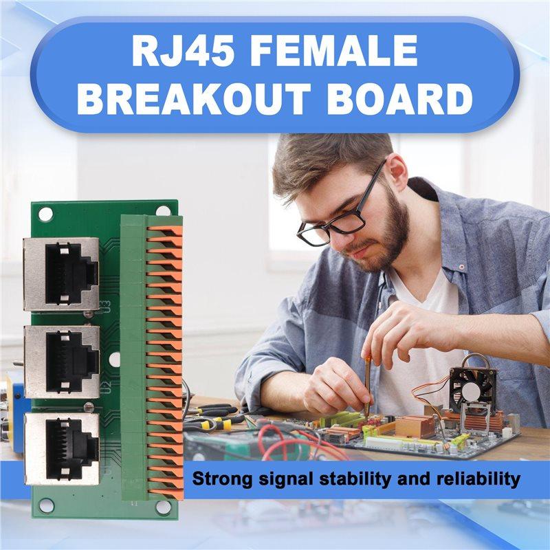 A84X-RJ45 Female Breakout Board,Solderless RJ45 To 8Pin Quick Spring Terminal,Three Ways RJ45 Female Connector With PCB Board